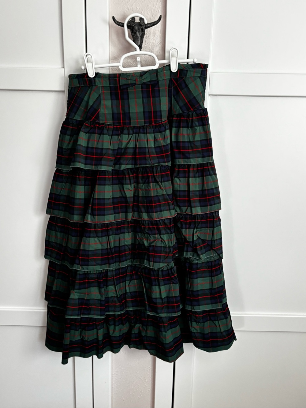 Tiered Tartan Plaid Midi Skirt - Green/Black